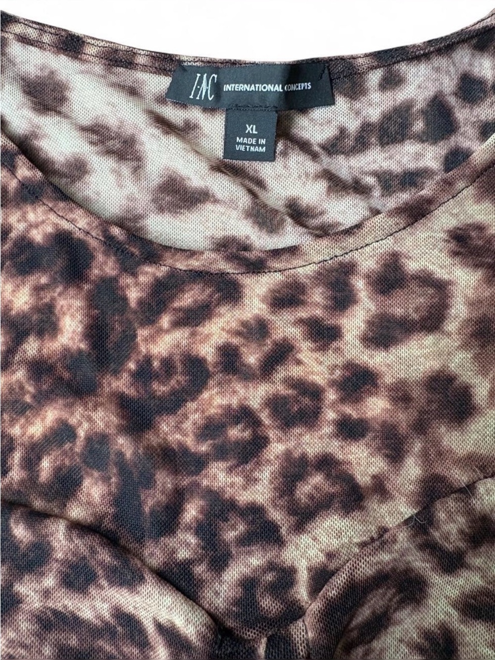 Leopard Print Ruched Mesh Top Sheer Sweetheart Neckline XL - Picture 4 of 7